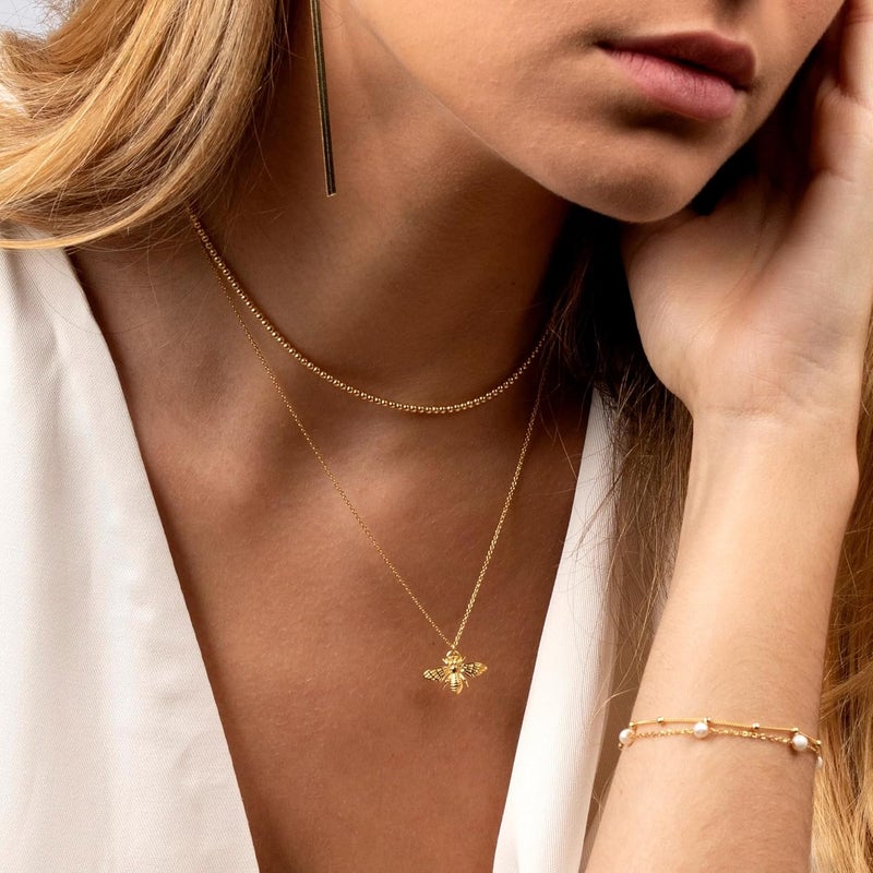 Ieftop Valentines Birthday Gifts for Women Teen Girls - Dainty 14K Gold/Silver Plated Cute Heart Handmade Disc Circle Bee Choker Adjustable Necklace for Women Teenage Girl Trendy Jewelry - Image 4